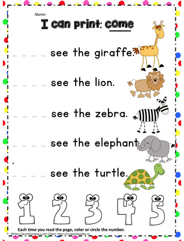 Print the sight word come